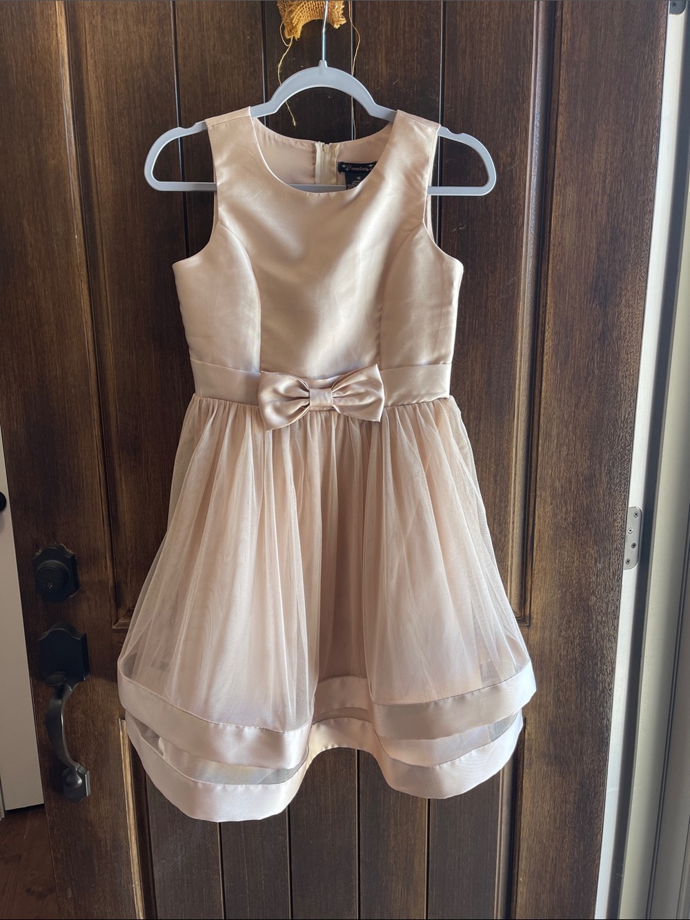 Girls Satin & Tulle Bow Waist Party Dress - Champagne